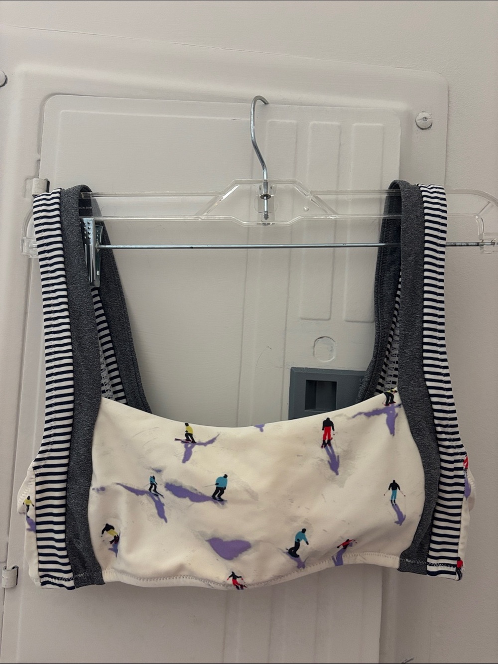 Aerie White & Grey Square Neck Ski Print Wide Strap Bikini Top size small